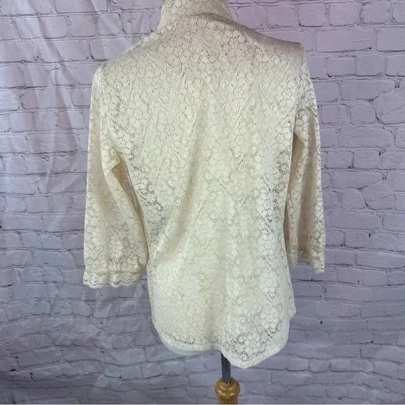 vintage ivory lace carefree fashions Blouse size medium cottagecore - Picture 3 of 7